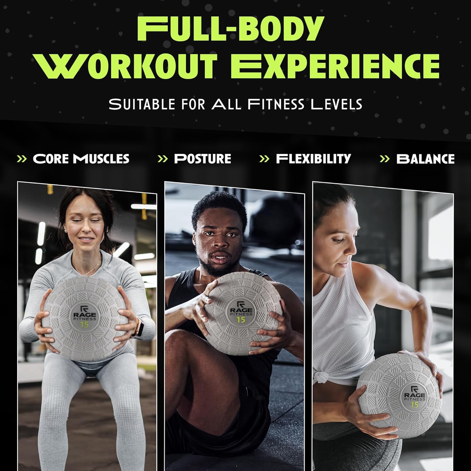 Slam Ball,10, 15, 20Lb Medicine Balls, Tread Texture for Firm Grip, Full Body Workout Dynamic Weighted Balls for Exercise, Smash Balls for Strength, Conditioning, Cardio and Core Workouts
