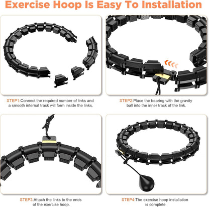 Plus Size Weighted Hula Infinity Fitness Detachable Hoop 65 Inch, 32 Knots | Silent Smart Noiseless Infinity Hula, for Women and Beginners, 2-In-1 Waist and Abdominal Home Exercise Hoops, Black