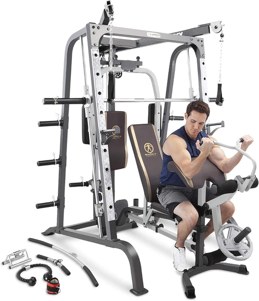 Smith Cage Workout Machine - Comprehensive Full Body Strength Training Home Gym System with Leg Developer, Press Bar, PEC Deck, and Squat Rack