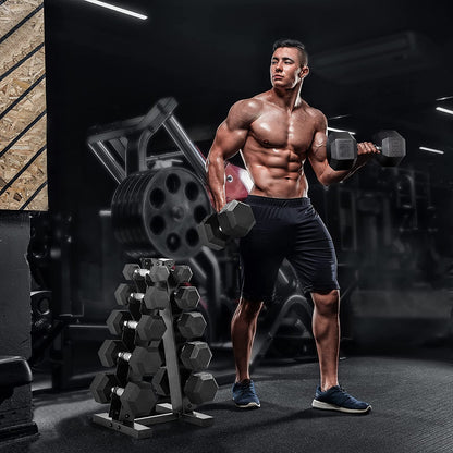 Rubber Coated Hex Dumbbell Set (5-25 lbs) with Storage Rack - Non-Slip Design for Muscle Toning, Strength Training, and Weight Management - Available in Multiple Options