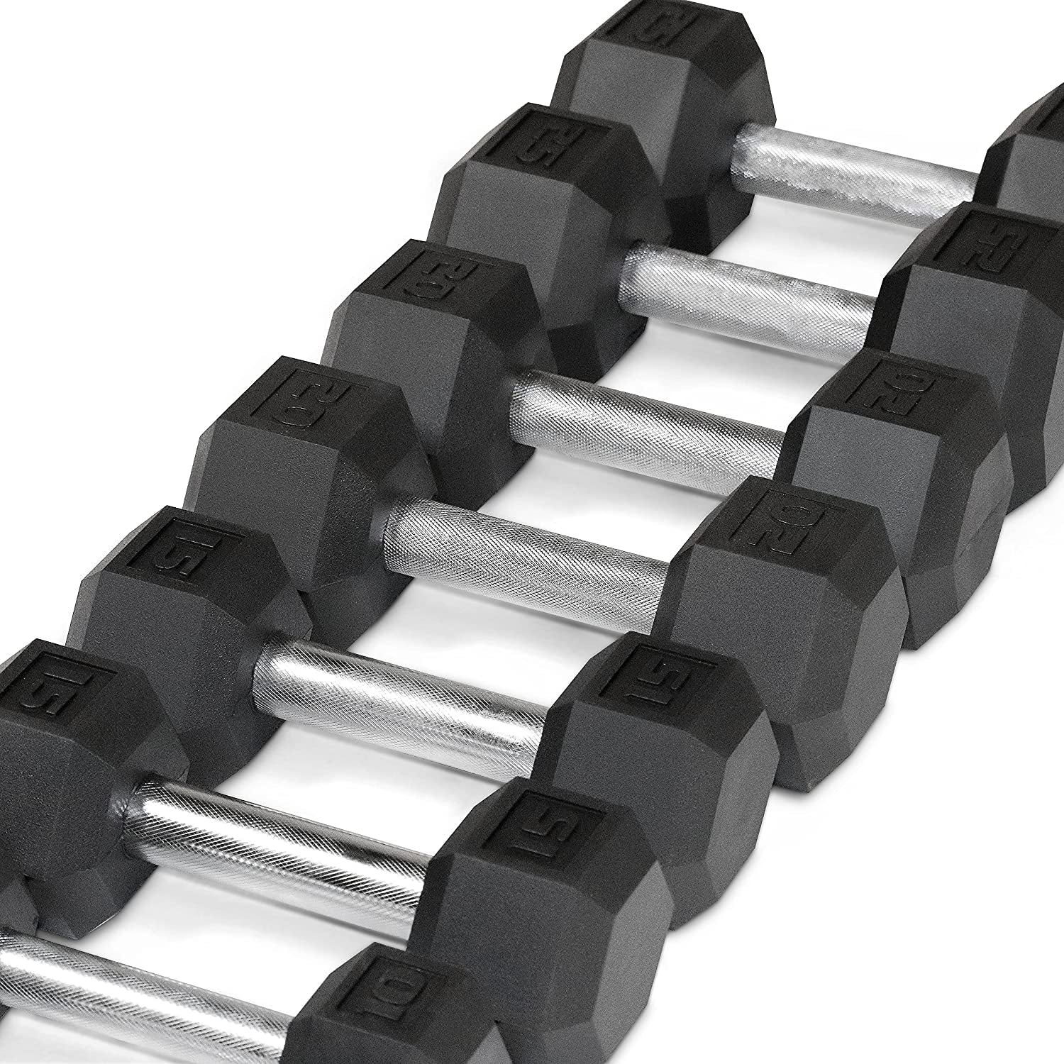 Rubber Coated Hex Dumbbell Set (5-25 lbs) with Storage Rack - Non-Slip Design for Muscle Toning, Strength Training, and Weight Management - Available in Multiple Options