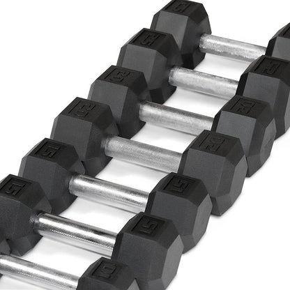Rubber Coated Hex Dumbbell Set (5-25 lbs) with Storage Rack - Non-Slip Design for Muscle Toning, Strength Training, and Weight Management - Available in Multiple Options
