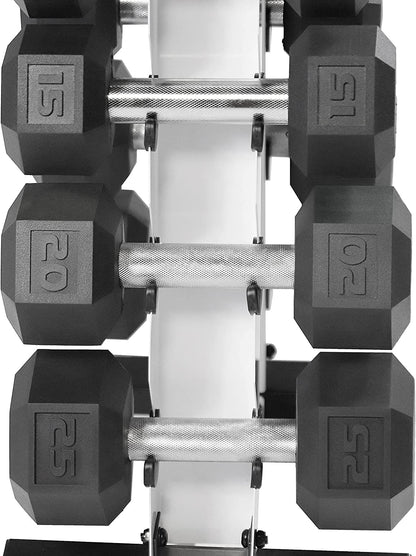 Rubber Coated Hex Dumbbell Set (5-25 lbs) with Storage Rack - Non-Slip Design for Muscle Toning, Strength Training, and Weight Management - Available in Multiple Options